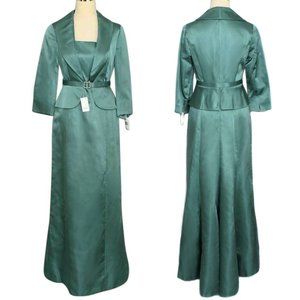 RICKIE FREEMAN Teal Silk Formal Evening Gown with Attached Jacket NWT Size 4
